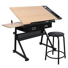 Lemy Adjustable Drafting Desk Drawing Table Tiltable Tabletop W Stool And Drawer Art Craft Work Station Drawing Table Desk Drawing Table Artist Drawing Table