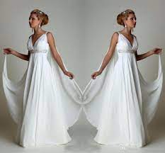 Discount Simple Chiffon Empire Waist Beach Wedding Dresses Greek Modern V Neck Plus Size Bridal Gown Cheap Vestido Wedding Gowns A Line Wedding Dresses Cheap A Wedding Gown A Line