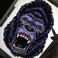 Vintage Ferocious Gorilla Head Design Gorilla Illustration Mascot Design Illustration