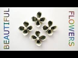 Fold the four corners in to meet the middle. Money Flower Origami Out Of One Dollar Bill Tutorial Diy Folding Youtube Money Flower Dollar Bill Origami Dollar Origami