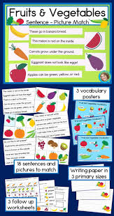 Fruits And Vegetables Sentence Picture Match Reading Center Reading Centers Reading Themes Learning Science