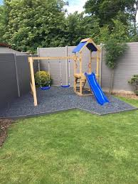 Re Bound Grey Chippings Ordered Play Area Backyard Backyard Playground Backyard Play