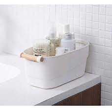 Small bathroom storage baskets with lids. Bathroom Storage Baskets Box Small Organiser Container Bin With Wooden Handle For Bathroom Accessory Kitchen Cupboards Cabinets Bedroom Pantry Caddy Pack Of 1 5 Litre White Plastic Decorative Buy Online In