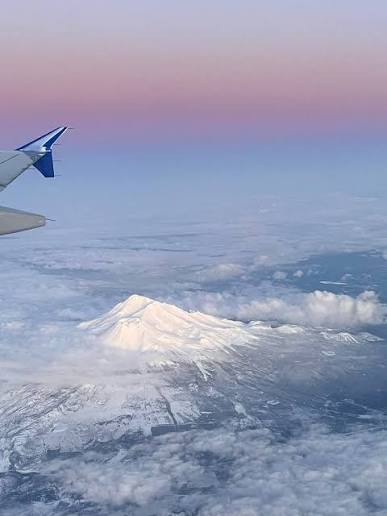 Aerial view of Mount Shasta, California from flight