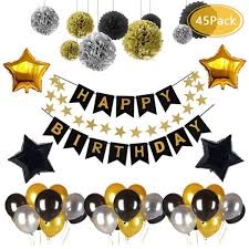 Une déco d'anniversaire en noir, blanc et or | en noir. Leegoal Set De Decoration De Fete D Anniversaire En Or Noir E 45pieces Cdiscount Maison