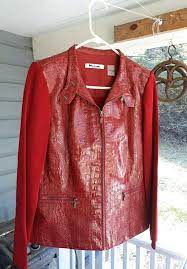 Nygard Collection Faux Leather Red Sweater Jacket Medium Nygardcollection Softshelljacket Red Sweater Jacket Red Sweaters Leather Jackets Women