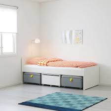 Slakt Bed Frame With Storage Seating White Gray Twin Ikea In 2020 Bed Frame With Storage Bed Frame Bed Base