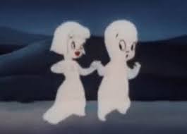 Awesome digital art illustration of two little ghosts holding hands, dressed up for halloween with subtle colors including brown and black. Goodness First Of Ghosts And Ghouls
