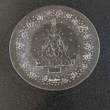 Vtg 1999 Neiman Marcus Clear Glass Butterfly Tree Christmas Platter 13" D  in box