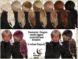 Struck with grief, dany appears in dragonstone with her platinum hair unbrushed and. Second Life Marketplace Daenerys Dragon Mesh Rigged Ponytail Braided Hair 9 Colors