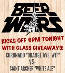 Tonight Glass Giveaway To Kickoff The Beer Wars You Can Purchase 2 Full Size Tasters For 2 Or Purchase A Regular Size Beer From Either Competi Drinking Beer