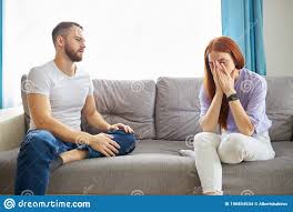 Redhead Woman Is Crying While Arguing With Husband Stock Photo - Image of  married, couple: 196854534