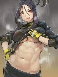 1girls abs airing out black hair breasts dendra (pokemon) female  fit fit female game freak hand on hip kazo large breasts light-skinned  female light skin navel nintendo open jacket