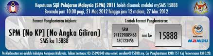 Berdasarkan kepada tarikh tahun lepas, keputusan spm dijangka keluar pada bulan. Semakan Keputusan Spm 2011 Secara Online Dan Sms Hazmin Hamudin