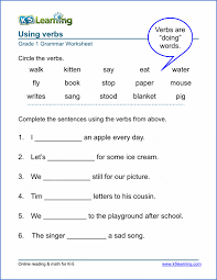 Free printable first grade nouns and verbs worksheet. Verb Worksheets For Elementary School Printable Free K5 Learning