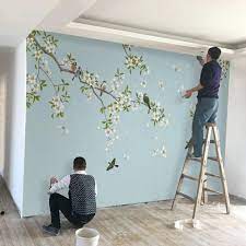 Cartoon pink flower and birds wallpaper mural. Pin On Wall Stencils
