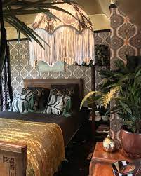 Boho Bedroom Decor From Anna Hayman Designs Featuring Maximalist Wallpaper Designs Inspired By Art Deco And R Boho Bedroom Decor Bedroom Decor Art Deco Bedroom