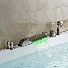 3 Handle Led Bath Tub Faucet With Sprayer Waterfall Bathtub Tap Mixer With Hand Shower
