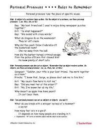 Identify correct pronoun to agree with antecedent. Personal Pronouns Printable 4th 6th Grade Teachervision