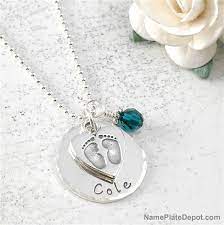 New Mom Jewelry Personalized Baby Steps Disc Penant With Birthstone And Name Mom Jewelry Personalized Hand Stamped Jewelry Baby Feet Charm