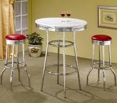 red & chrome bar table & 2 stools set