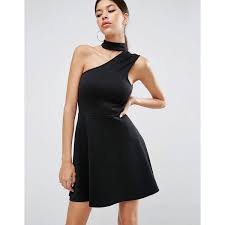 Asos Choker One Shoulder Scuba Mini Dress 37 Liked On Polyvore Featuring Dresses Black S Fit And Flare Cocktail Dress Short Mini Dress Dresses