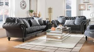 Grey and blue living room with velvet sofa. Acme 53090 91 2 Pc Everly Quinn Renteria Gaura Dark Gray Velvet Sofa And Love Seat
