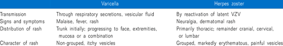 comparison between chickenpox and shingles download table