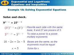 There are also online lessons you can try.in this video we rewrite logarithmic equations as exponential equations in order to solve for an unknown. 4 5 Exponential And Logarithmic Equations And Inequalities