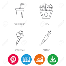 Chips Fries Ice Cream And Soft Drink Icons Carrot Linear Sign
