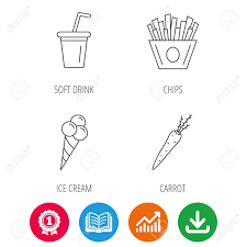 chips fries ice cream and soft drink icons carrot linear sign