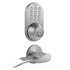 Manhattan city door lever, ahi sig159. Milocks Satin Nickel Keyless Entry Deadbolt And Lever Handle Door Lock Combo Pack With Electronic Digital Keypad Dfl 02sn The Home Depot