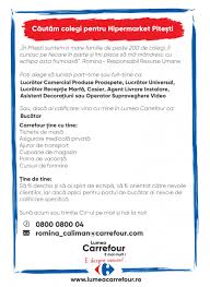 Avem 89 locuri de muncă vacante pentru locuri de munca carrefour disponibile pe oferte360.ro. Cautam Colegi Pentru Hipermarket Pitesti Sc Carrefour Romania Sa Aplica Pe Ejobs