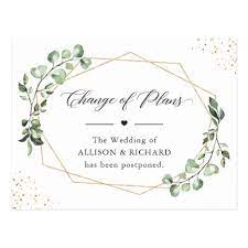 Change Of Plans Date Geometric Eucalyptus Leaves Postcard Zazzle Com Wedding Invitations Stationery Postcard Eucalyptus Leaves