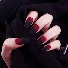 Red and black ombré stiletto acrylic nails. Laza 24 Pcs Ombre Fake Nails Ballet Ballerina Coffin Full Cover Gradient Medium Matte Artificial Acrylic Nails With Glue Sticker Nail File Wood Stick Black Red Gradual Buy Online In United