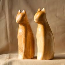 Wooden Cats Statue Wooden Cats Figurine Wood Carving Hand Carved Wood Carving Patterns Wood Statues Carving
