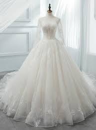 Black And White Ball Gown With Sleeves Luxurious White Ball Gown Scoop Long Sleeve Tulle Wedding Dress In 2020 White Ball Gowns Wedding Dress Silhouette Cotillion Dresses