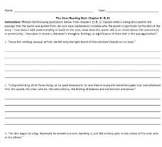 The Giver Test Quiz Study Guide Chapters 11 12