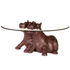 Hippopotamus coffee table with glass top and rug. Bespoke Bronze Sculpture Mark Stoddart Friends Coffee Table