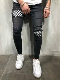 Y2k vintage retro high waist ripped jeans (by livia home) sarnoon. Ripped Jeans Checkered Patches Promotions