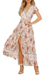 Miessial Women S Floral Print V Neck Maxi Dress Split Beach Flowy Boho Wrap Dresses
