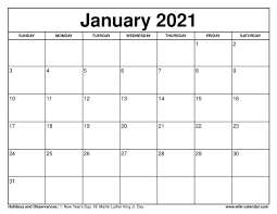 This template is available as editable word / pdf document. Free Printable January 2021 Calendars