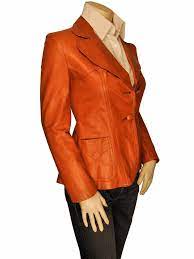 13 0047 Burnt Orange Leather Jacket With Rounded Lapels And Patch Pockets 1 Jpg 750 1000 Orange Leather Jacket Jackets Orange Jacket