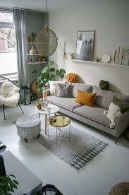 Modern Living Room Grey Couch Wall Art Plants Patterned Carpet Living Room Scandinavian Minimalist Living Room Design Minimalist Living Room