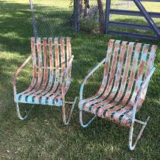Mid Century Lloyd Vintage Metal Lawn Chairs See History At Www Midcenturymetalchairs Com Outdoor Rocking Chairs Vintage Outdoor Furniture Old Metal Chairs
