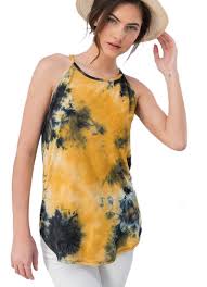 Black And Yellow Tie Dye Dress This Miss 2 Day Yellow Black Tie Dye Tank Top Features A Splash Tie Dye Pattern A Soft Polyester Spandex Fabric And Tie Dye Tank Top Tie Dye Black Tie Dye