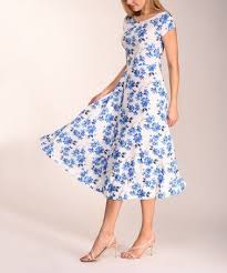 Blue White Floral Fit Flare Dress Women Plus Zulily Zulilyfinds Fit Flare Dress Floral Blue Dress Zulily Dresses