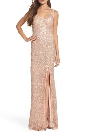 Knowing that todayâ€s woman is dynamic both in fashion and life mac duggal designs gowns that touch the very essence of the woman who wears them. Mac Duggal Sequined V Neck Sleeveless Gown With High Slit In Rose Gold Modesens