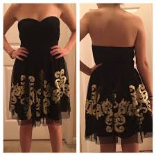 Francesca S Black And Gold Cocktail Dress Gold Cocktail Dress Dresses Strapless Dress Formal
