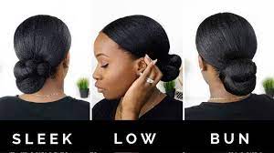 Hairlicious Inc Sleek Low Bun Protective Style Natural Hair Styles Easy Natural Hair Bun Styles Relaxed Hair